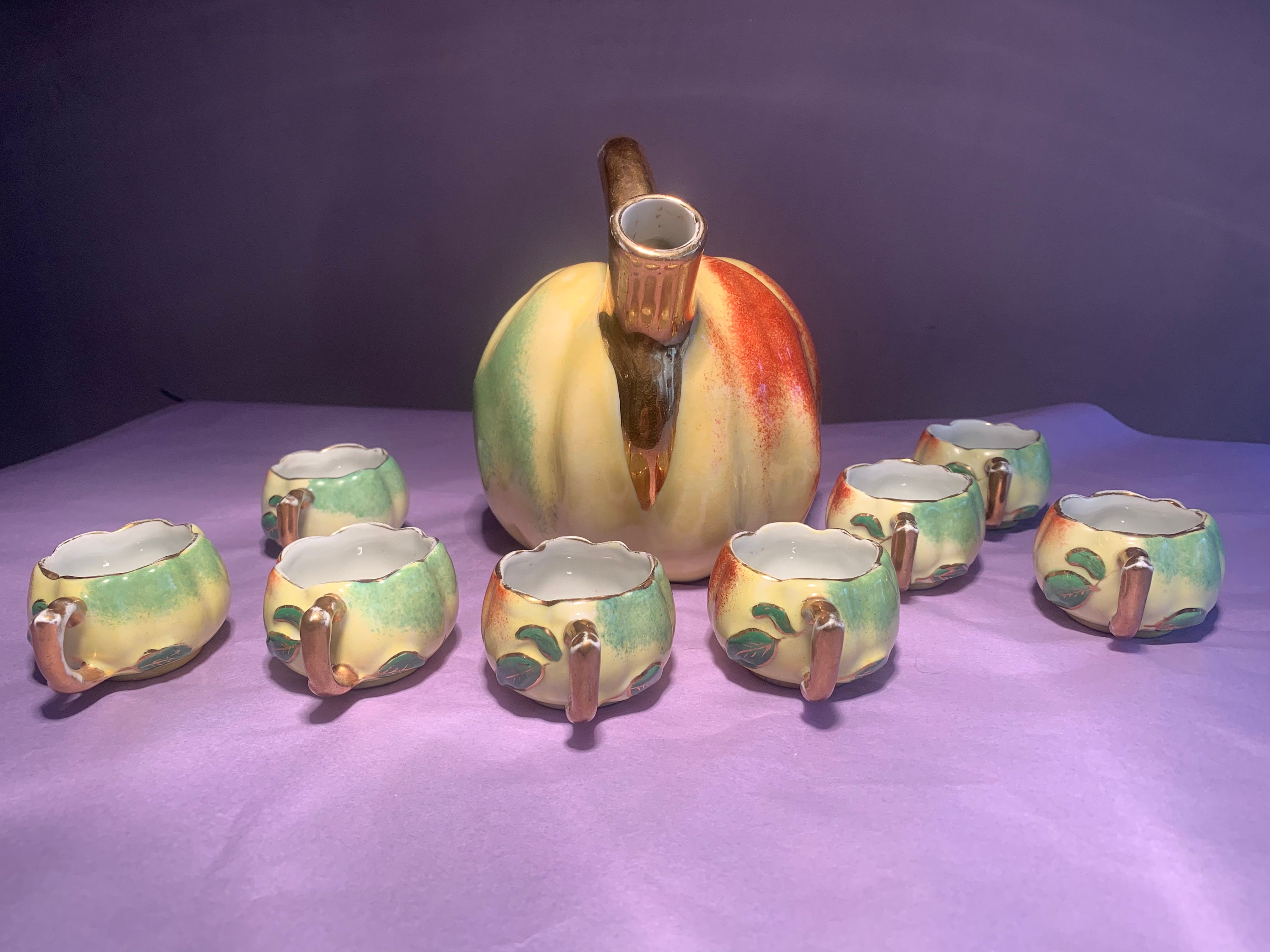 French Calvados Decanter and Eight matching Liquor Cups by