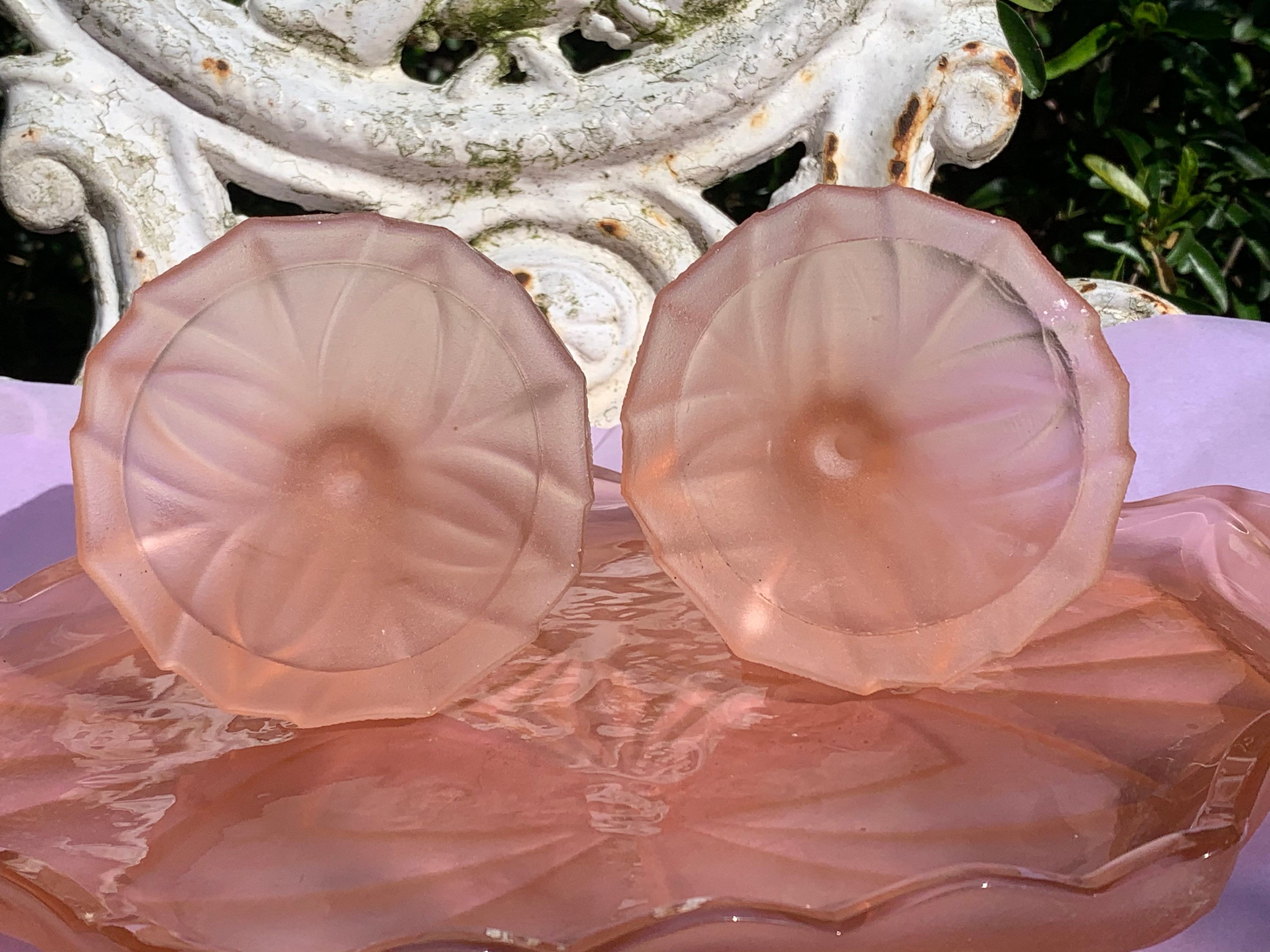 vintage pink glass dressing table set Pink Glass Vanity Set | Dressing Table | Retro Vintage Unique