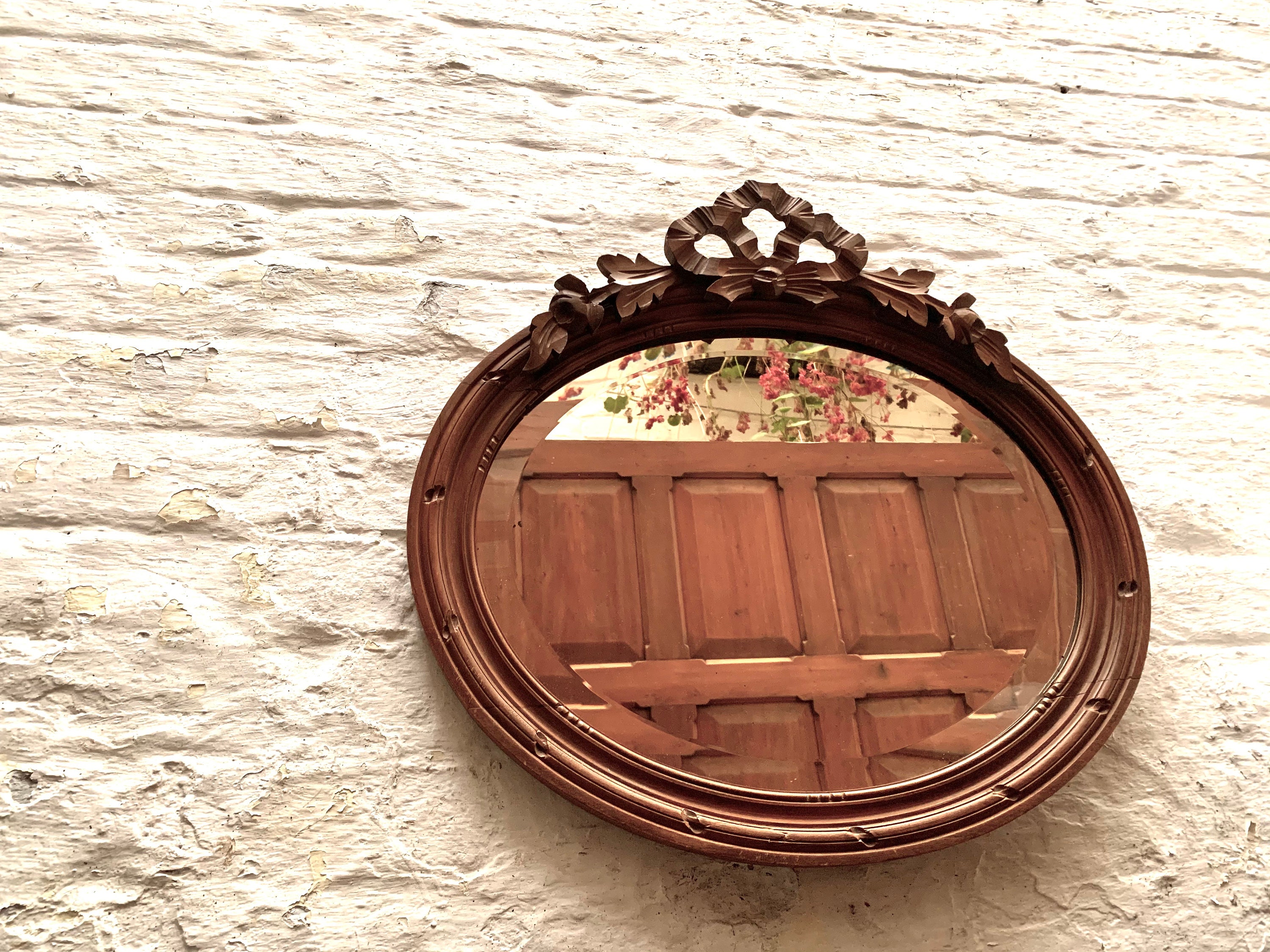 Vintage carved wood grape vine mirror Luaun Mahogany wall -  Portugal