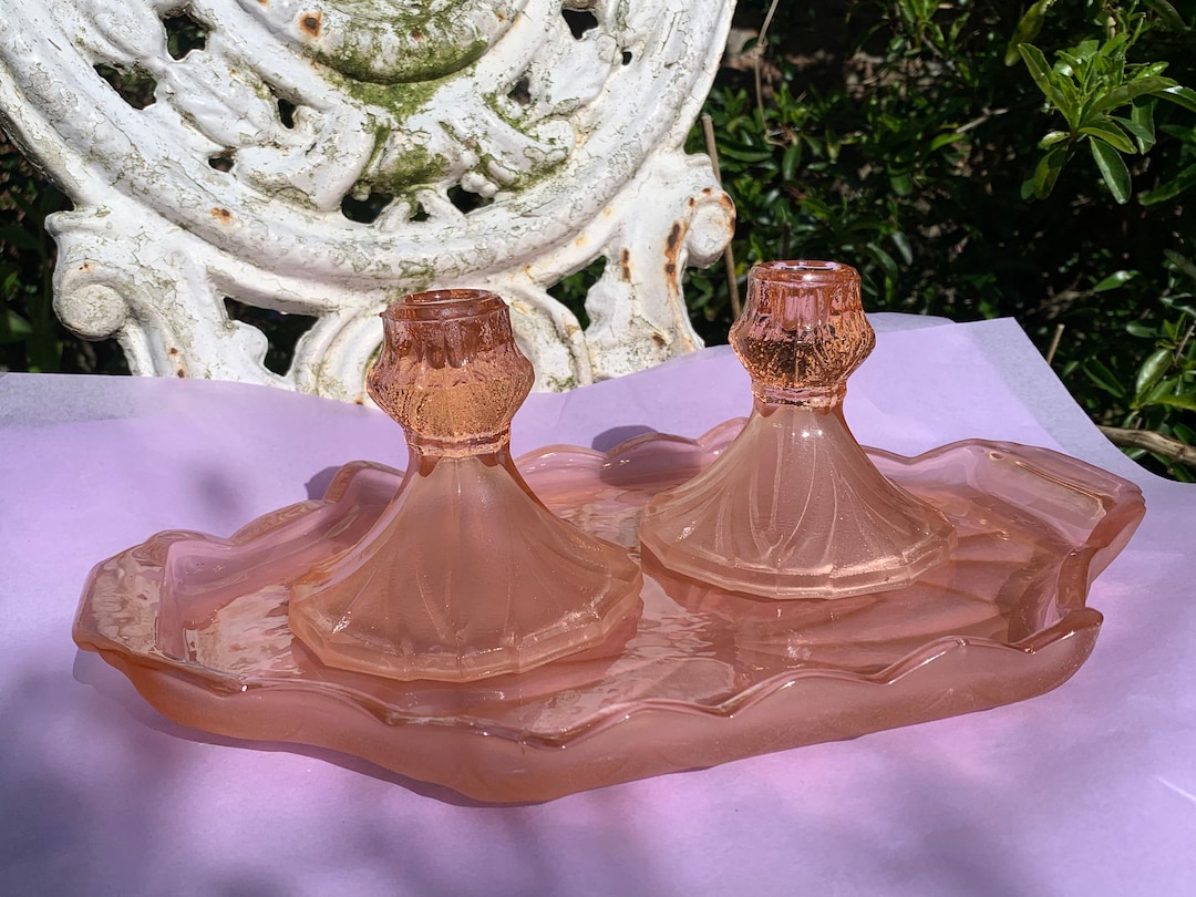 Stunning Art Deco Pink Glass Part Dressing Table Set - Etsy Stunning Art Deco Pink Glass Part Dressing Table Set - Etsy
