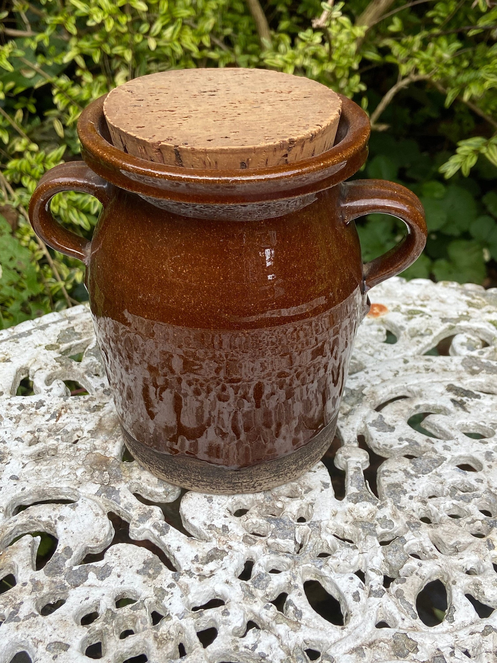 Vintage French Ceramic Cognac Jar with Cork Stopper