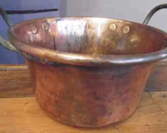 19th Century French Shimmering Copper Hammered Preserving Pan
