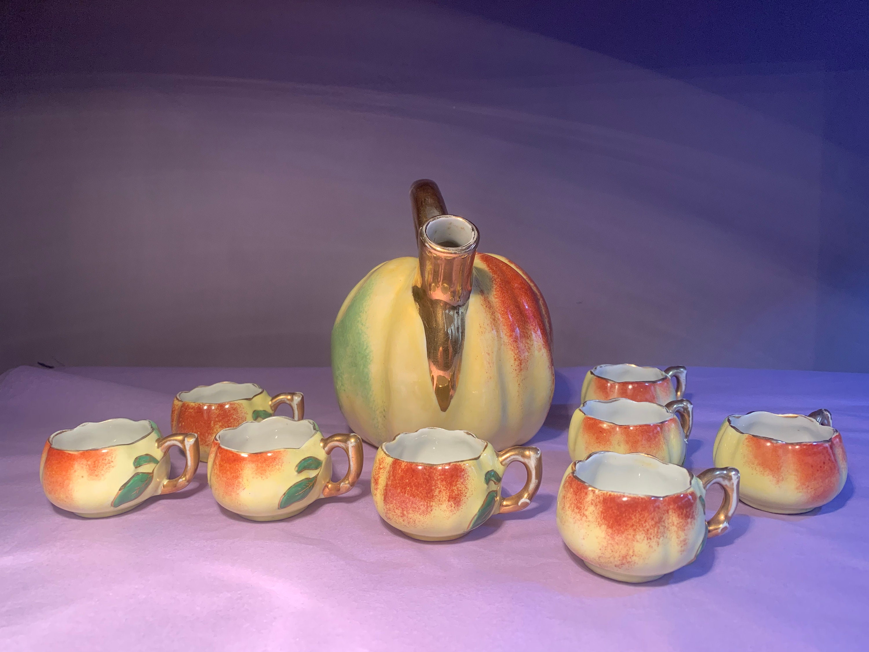 French Calvados Decanter and Eight matching Liquor Cups by