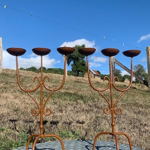 Pair of French Vintage Folk Art Triple Candleholders
