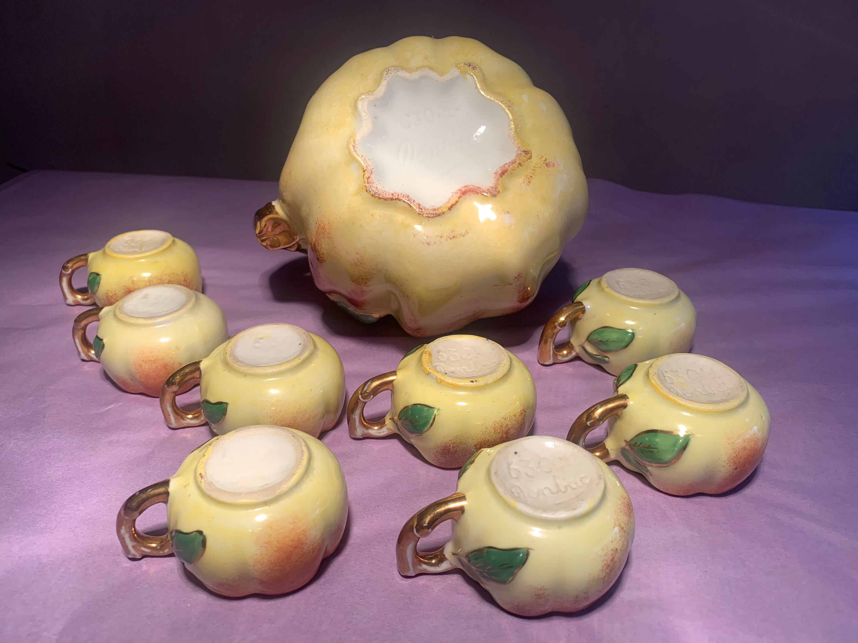 French Calvados Decanter and Eight matching Liquor Cups by