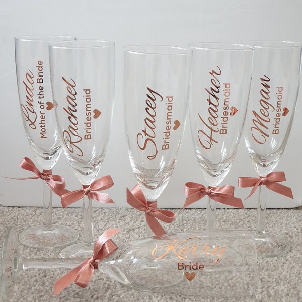 Champagne flutes - wedding -  bridesmaids gift - maid of honour gift - wedding gift - bridesmaid proposal - bridal party gifts.