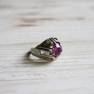 Vintage silver ring size 10 / Retro chunky rhinestone ring / Antique jewelry women / Retro large rings for women