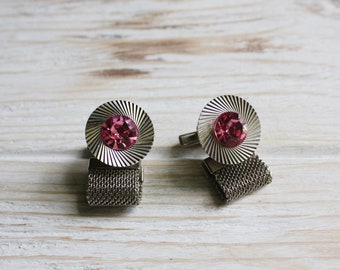 Vintage pink mesh cuff links / Urban retro jewelry / Vintage mens jewelry / Antique jewelry women