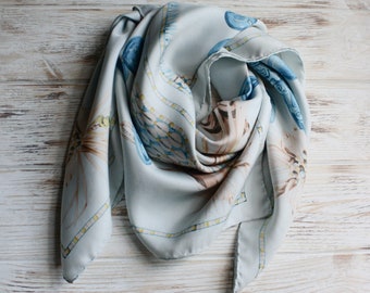 foulard en soie Aigner vintage / foulard aborigène vintage blanc cassé / foulard de plage rétro / foulard de créateur Vtg