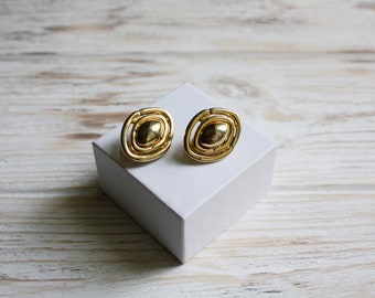 Boucles d'oreilles géométriques vintage à clip / Boucles d'oreilles rétro en forme de losange doré / Grosses boucles d'oreilles de mariée VTG pour femmes / Cadeau de bijoux anciens pour femmes