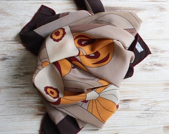 Vintage Gres Paris silk butterfly scarf / Retro designer yellow brown square foulard