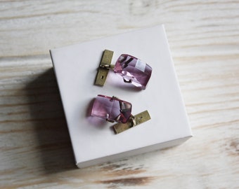 Vintage lilac crystal cufflinks Antique silver cufflinks for women Antique jewelry Wedding groom cufflinks Soviet silver accessories