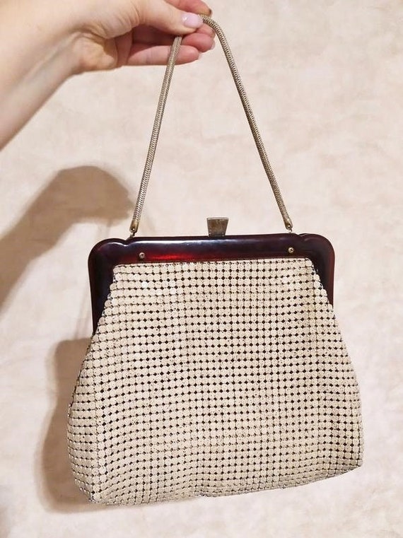 Vintage mesh clutch bag / Retro enamel mesh evenin