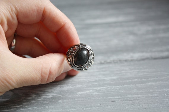 Vintage chunky silver ring size 8 / Vtg black fil… - image 9