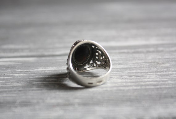 Vintage chunky silver ring size 8 / Vtg black fil… - image 7