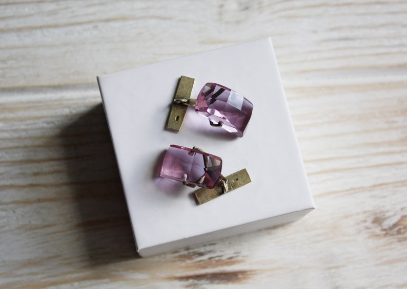 Vintage lilac crystal cufflinks Antique silver cufflinks for women Antique jewelry Wedding groom cufflinks Soviet silver accessories