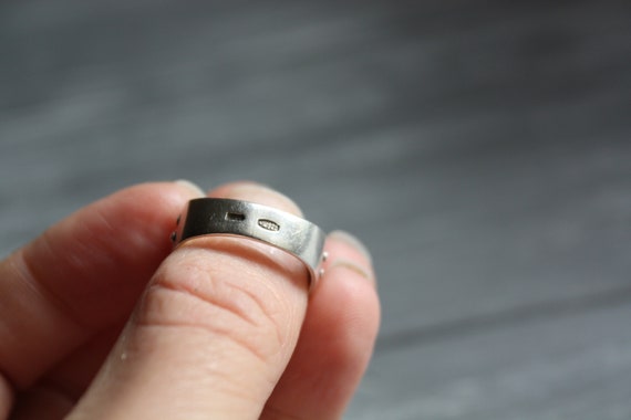 Vintage chunky silver ring size 8 / Vtg black fil… - image 8