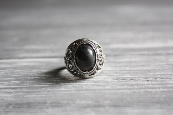 Vintage chunky silver ring size 8 / Vtg black fil… - image 5