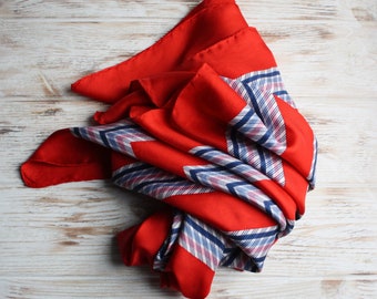 Vintage Bayron silk scarf / Retro square geometric foulard / Vintage red head scarf / Designer scarf women vintage / Vtg silk accessories
