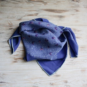 Vintage Helena Rubinstein silk scarf / Vtg blue square butterfly head scarf / Retro foulard for women / Vintage silk accessories