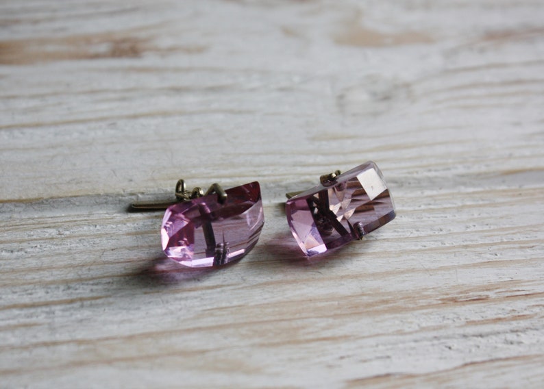 Vintage lilac crystal cufflinks Antique silver cufflinks for women Antique jewelry Wedding groom cufflinks Soviet silver accessories