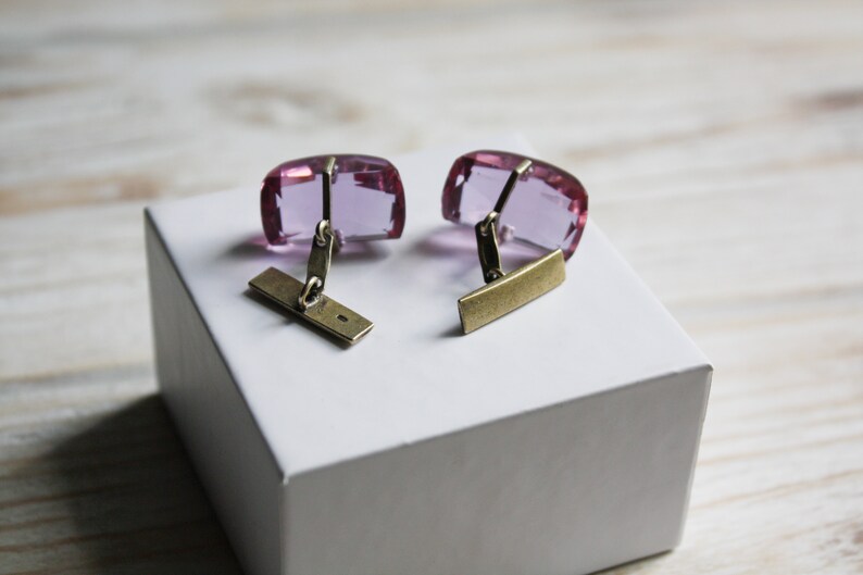 Vintage lilac crystal cufflinks Antique silver cufflinks for women Antique jewelry Wedding groom cufflinks Soviet silver accessories