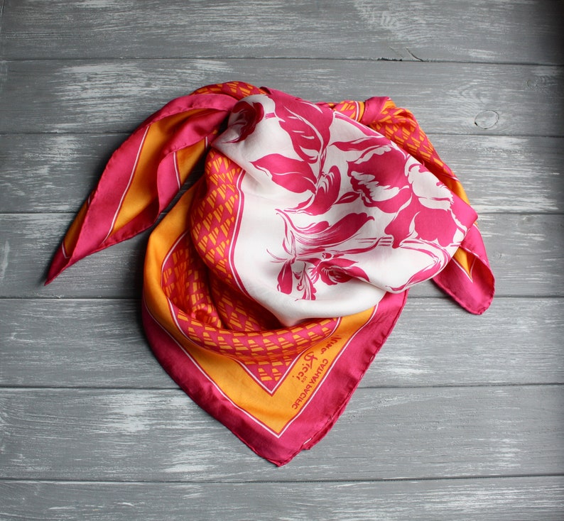 Vintage Nina Ricci scarf Retro floral silk scarf Square pink Etsy