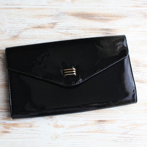Bolso de mano Debenhams vintage de charol / Bolso de cóctel negro retro / Bolso vintage minimalista / Accesorios de cuero vintage