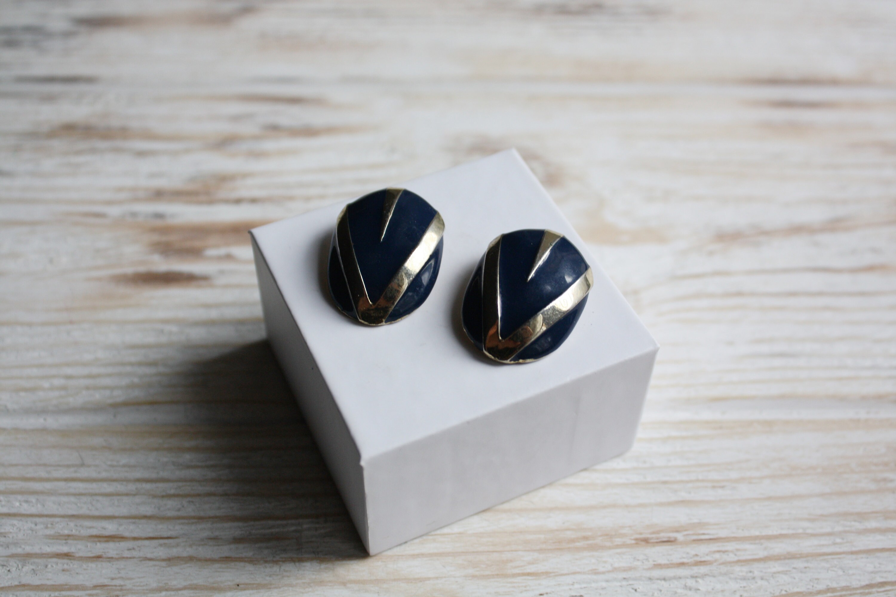 Navy blue vintage clip on earrings Antique enamel jewelry Etsy