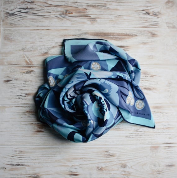 Vintage square silk head scarf Marja Kurki floral