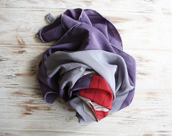Vintage Gres Paris silk lilac red floral scarf / Designer bird  square head foulard vintage / Retro silk acessories