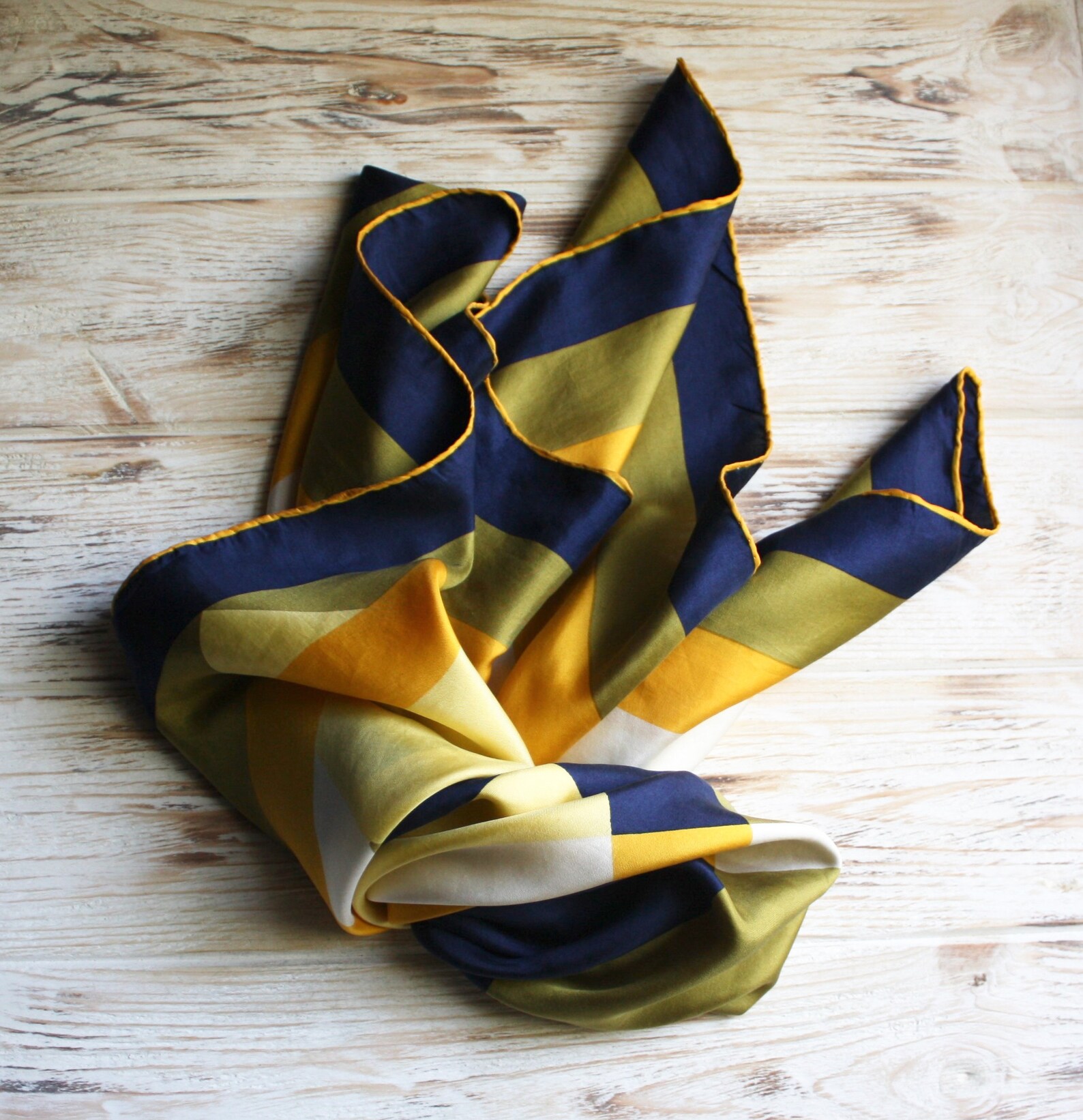Vintage square geometric scarf Navy blue yellow green scarf | Etsy