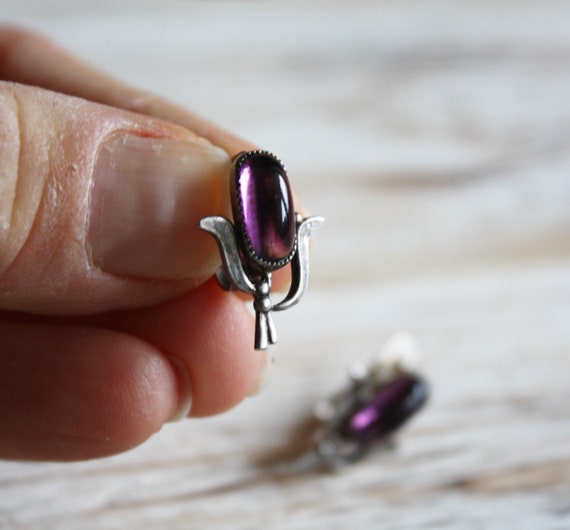Antique purple glass earrings / Vintage latch bac… - image 4