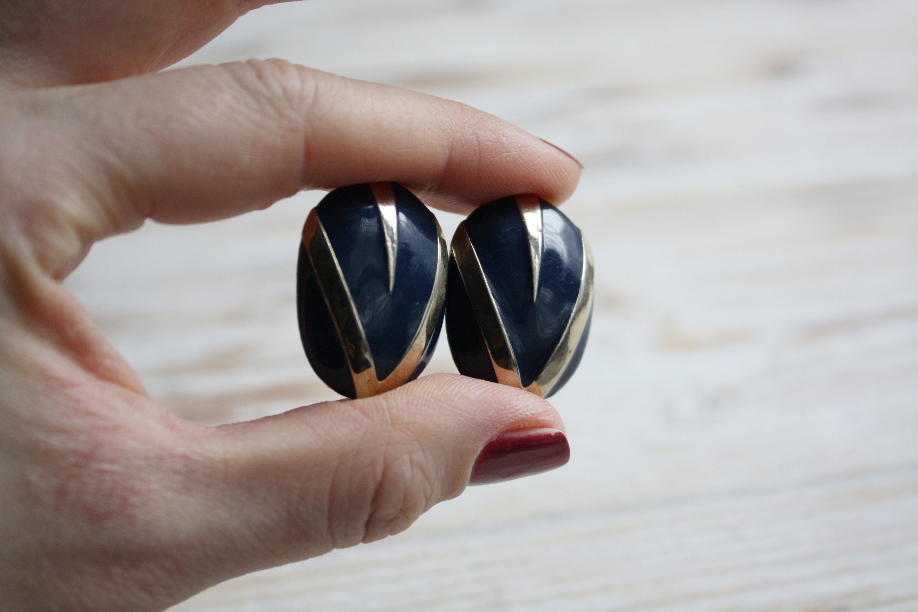 Navy blue vintage clip on earrings Antique enamel jewelry Etsy