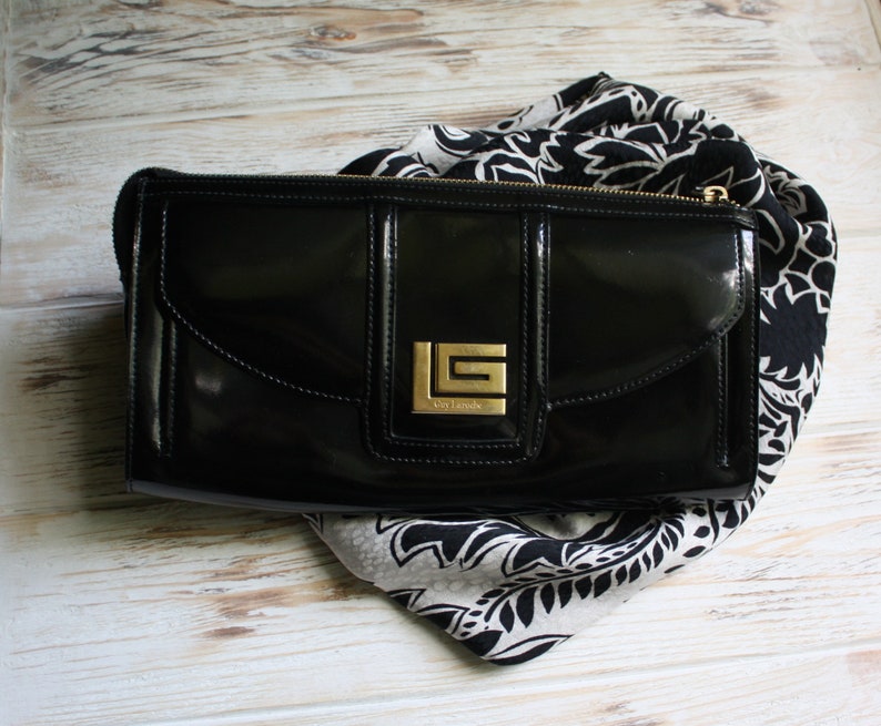 black patent evening bag