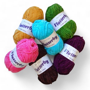 James C Brett FLUTTERBY Soft Chenille Plush Chunky Knitting Crochet Yarn 100g Balls Fluffy Soft