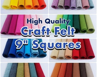 Wool Blend Craft Felt Squares: 9" x 9" (23cm x 23cm) EN71 Standard 50+ Colours