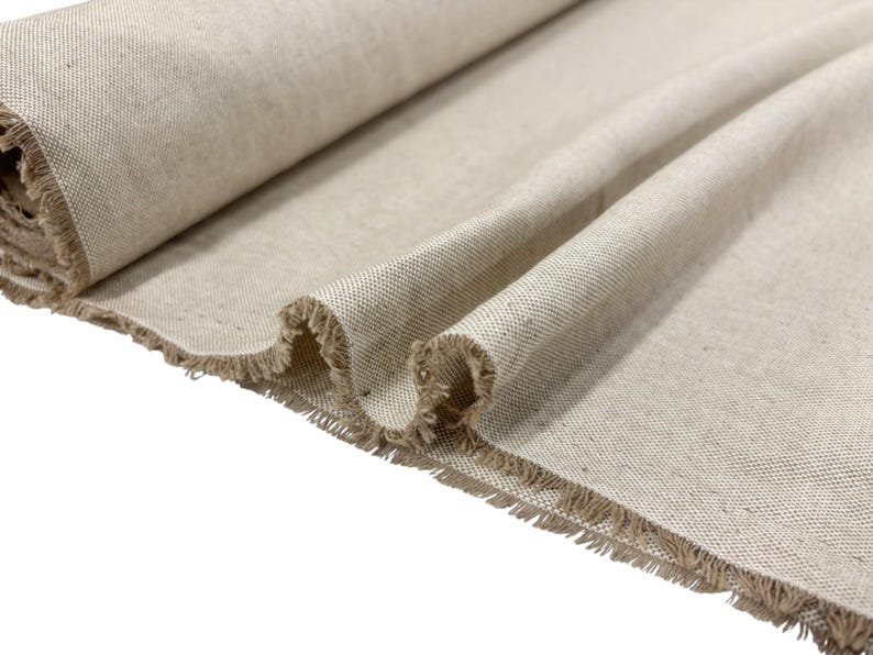 Plain Linen Look Fabric Cotton-Rich All over and Cushion Panel Kit image 1