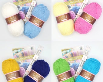 Learn to Knit Box Kit Includes 2 x 100g Yarn + Instructions + Needles Beginners