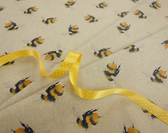 Chatham & Glyn 5cm Watercolour Bumblebee Linen-Look Cotton-Rich Curtain Craft Fabric