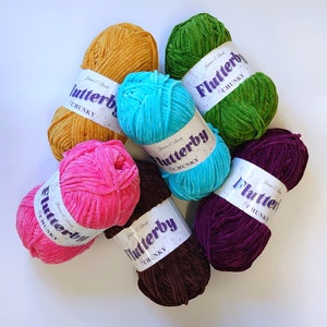 James C Brett FLUTTERBY Soft Chenille Plush Chunky Knitting Crochet Yarn 100g Balls Fluffy Soft