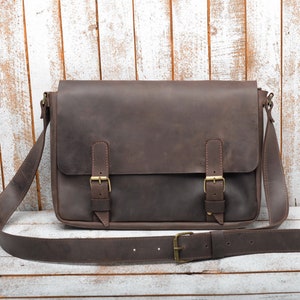 Men's leather bag, Genuine leather bag, laptop bag, Gift for dady Fathers days dad Gift Mens messenger Bags, laptop bag men, Gift for men image 2