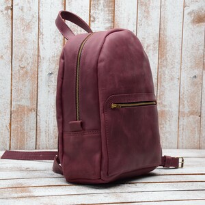 Pu&ograve; includere: Uno zaino in pelle bordeaux con cerniere dorate e una piccola tasca sul davanti.