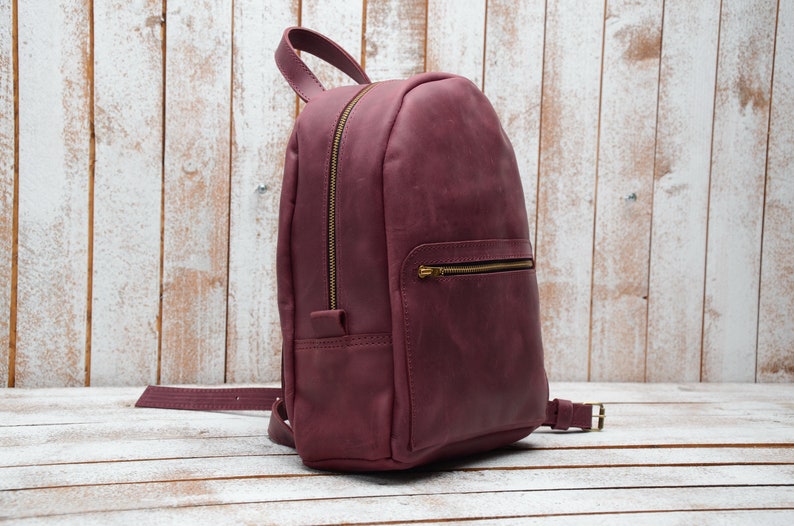 Pu&ograve; includere: Uno zaino in pelle bordeaux con cerniere dorate e una piccola tasca sul davanti.
