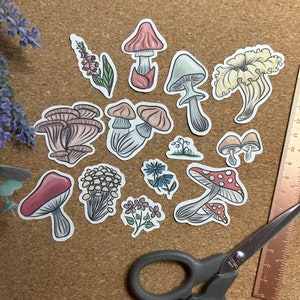 Pacote de adesivos ilustrados - cogumelos da floresta