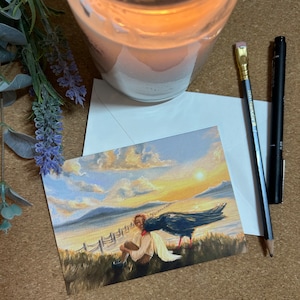 Tarjeta de felicitación de bellas artes - Cornish chough y un piskie