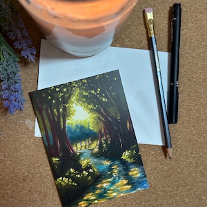 Tarjeta de felicitación de bellas artes - río bosque