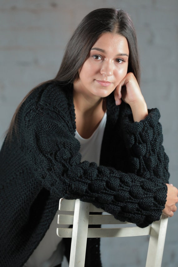 black bubble sleeve cardigan