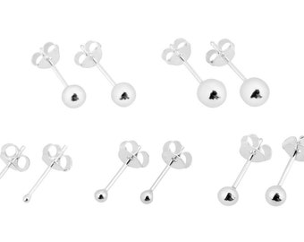 Juego de 5 pares de aretes de bola de plata esterlina 925 maciza de 1 mm, 1,5 mm, 2 mm, 3 mm, 4 mm