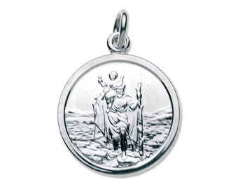 925 solid sterling silver round St Christopher Pendant